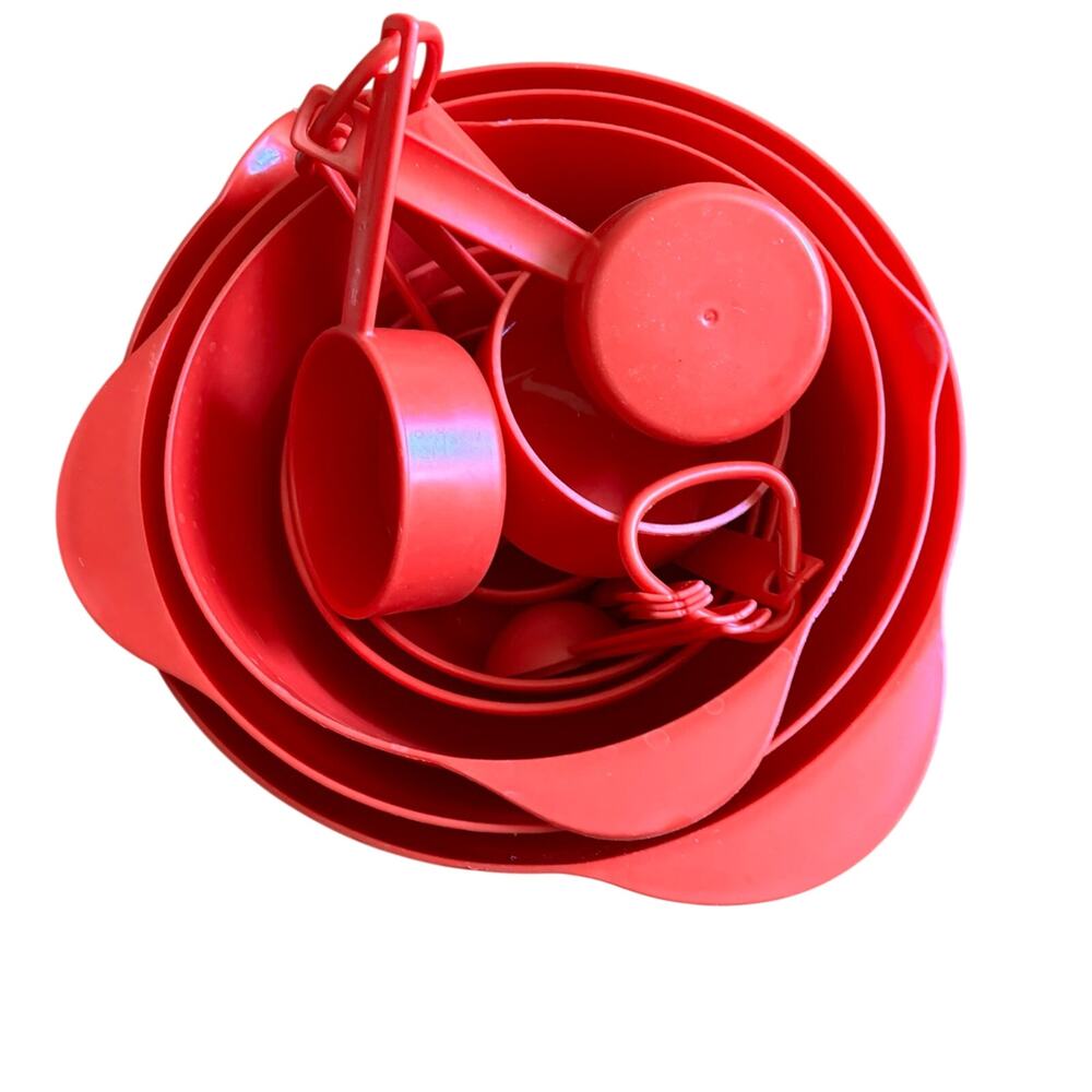 Farberware Red Mixing Bowls Measuring Cups Spoons Set 17 Piece Kitchen